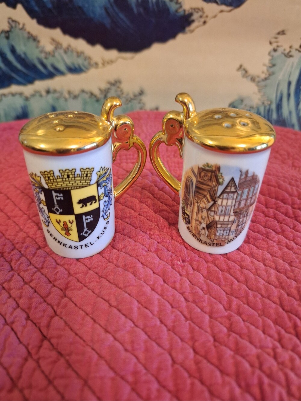 Source Unknown White Porcelain Mini Shaker Set with Gold Trim